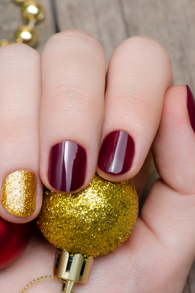 red and gold nail design