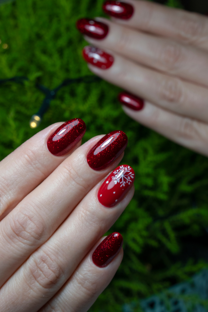 holiday festive red nail art design