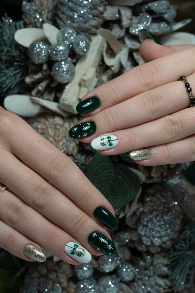 black Christmas winter holiday nail art