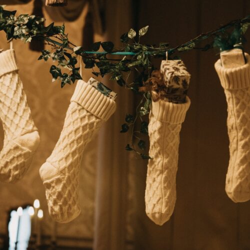 white and brown hanging decor