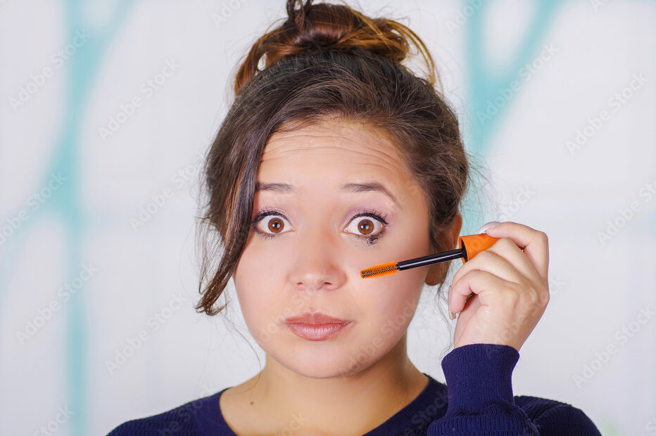 woman with messy mascara