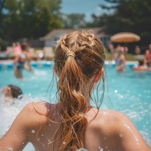 pool party hairstyle. braides