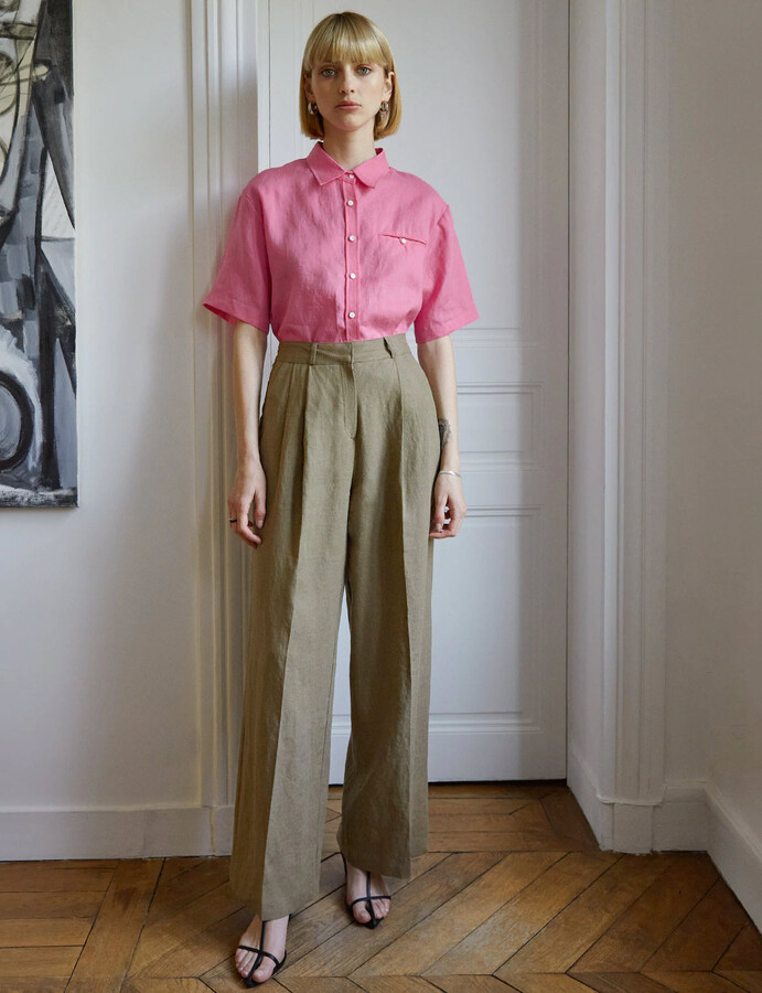 tan linen pants outfit