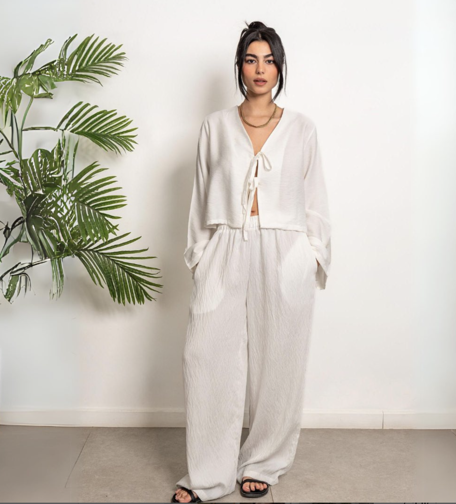 white linen pant set women