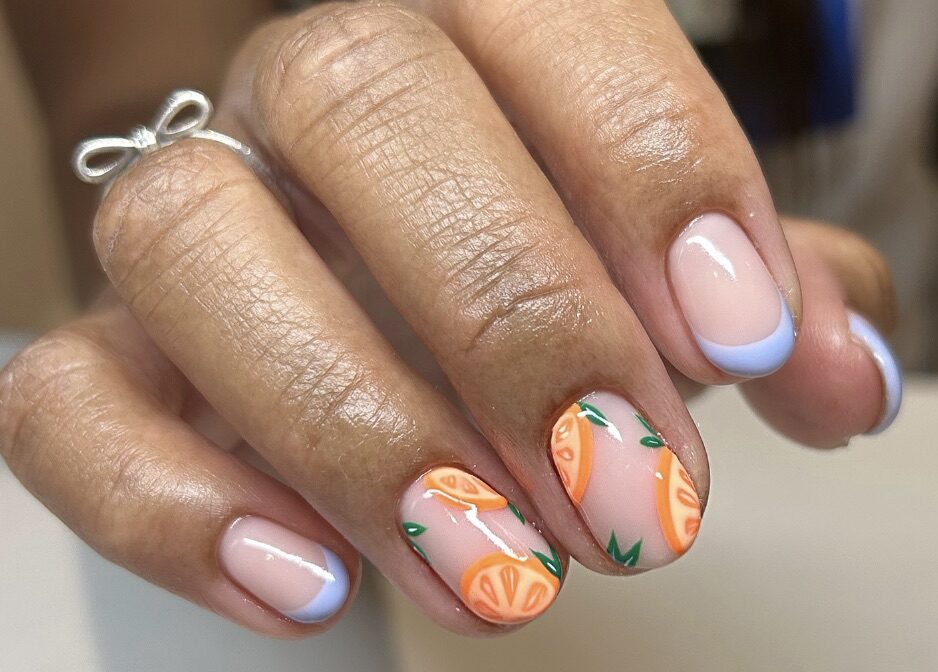 citrus and blue nail art