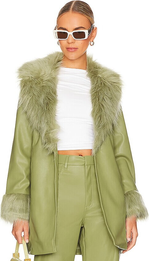 green coat with matching green faux fur