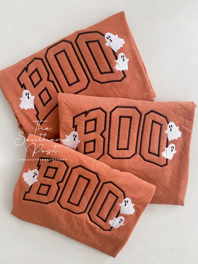 orange embroidered ghost 'boo' shirt