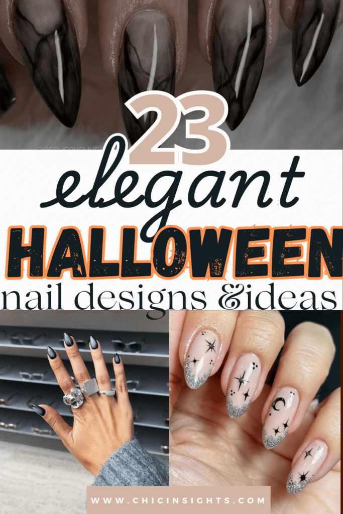 Pinterest pin of 23 elegant Halloween nail designs & ideas