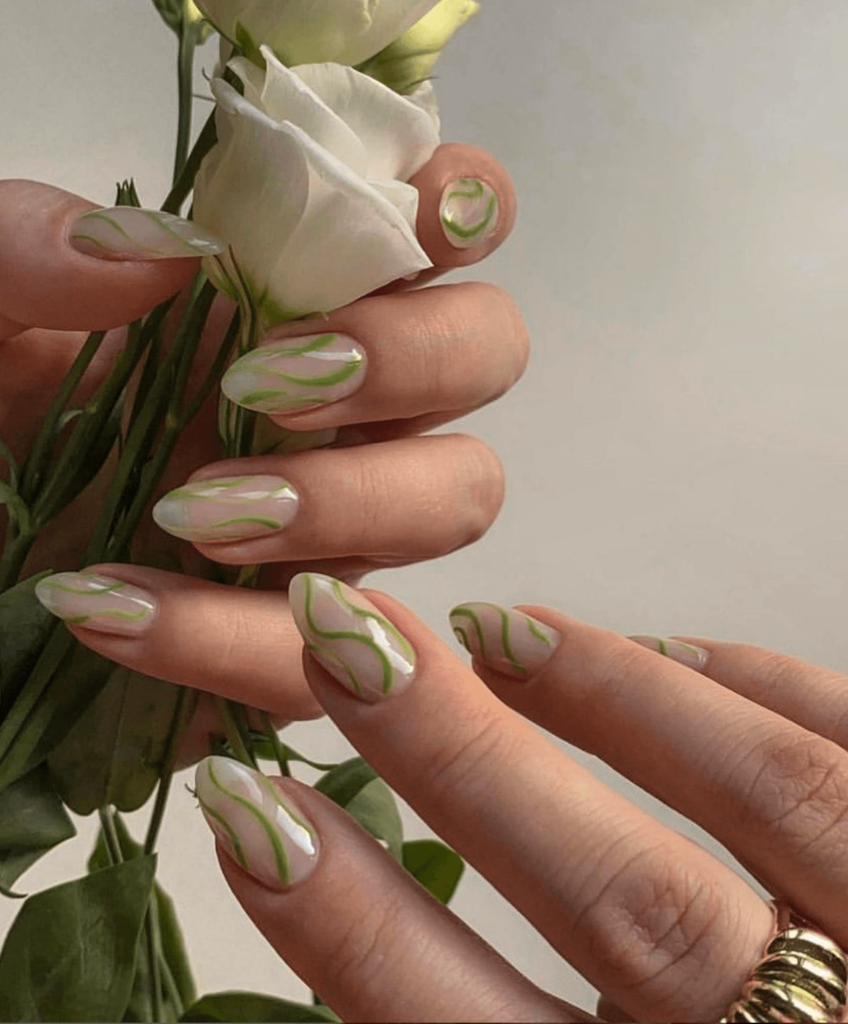 minimalist green ivy nail design art