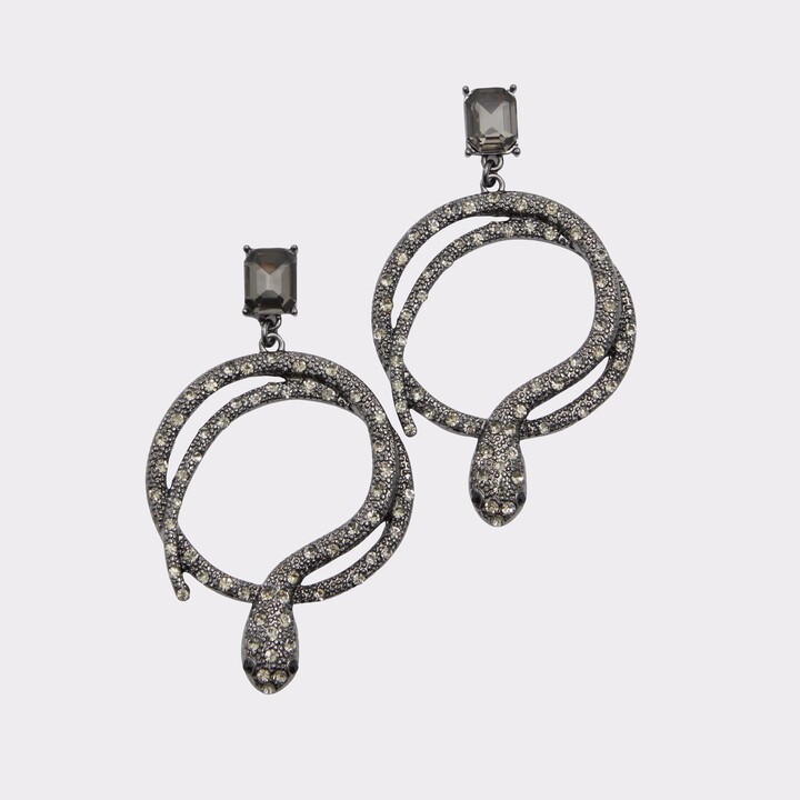 dark crystal hoop snake earrings