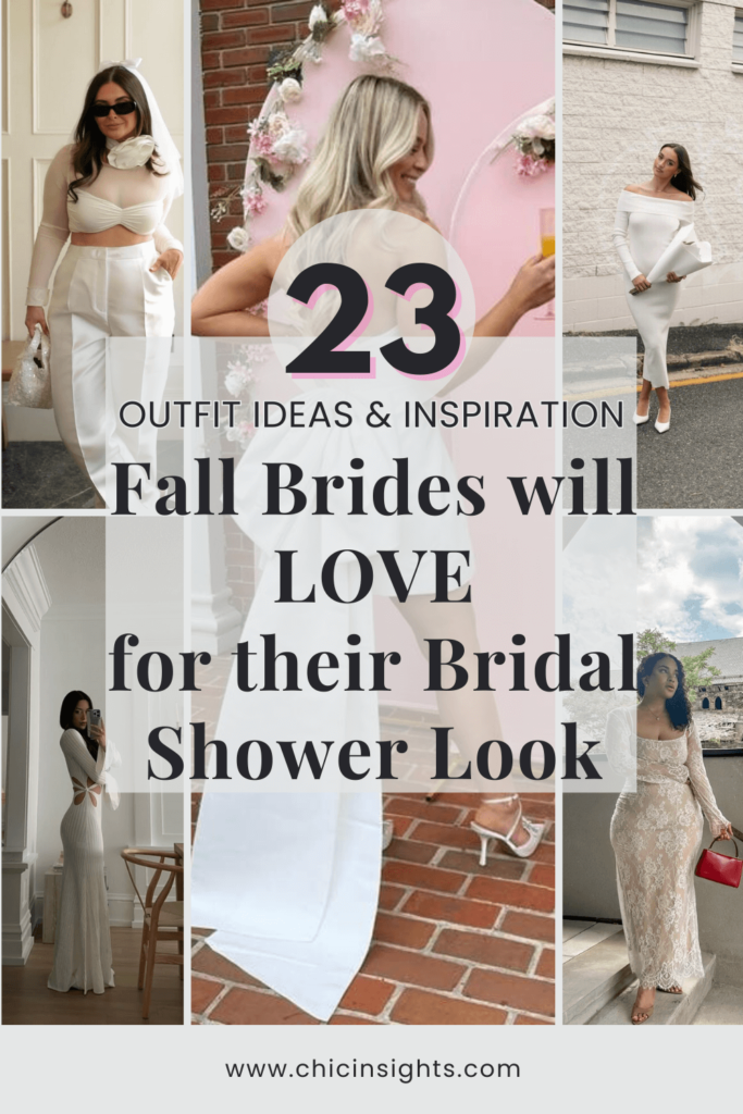 Pinterest Pin display five photos in a collage describing about finding the perfect fall bridal shower outfit.