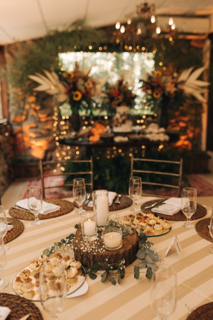 Elegant Rustic Wedding Reception Decor Setup