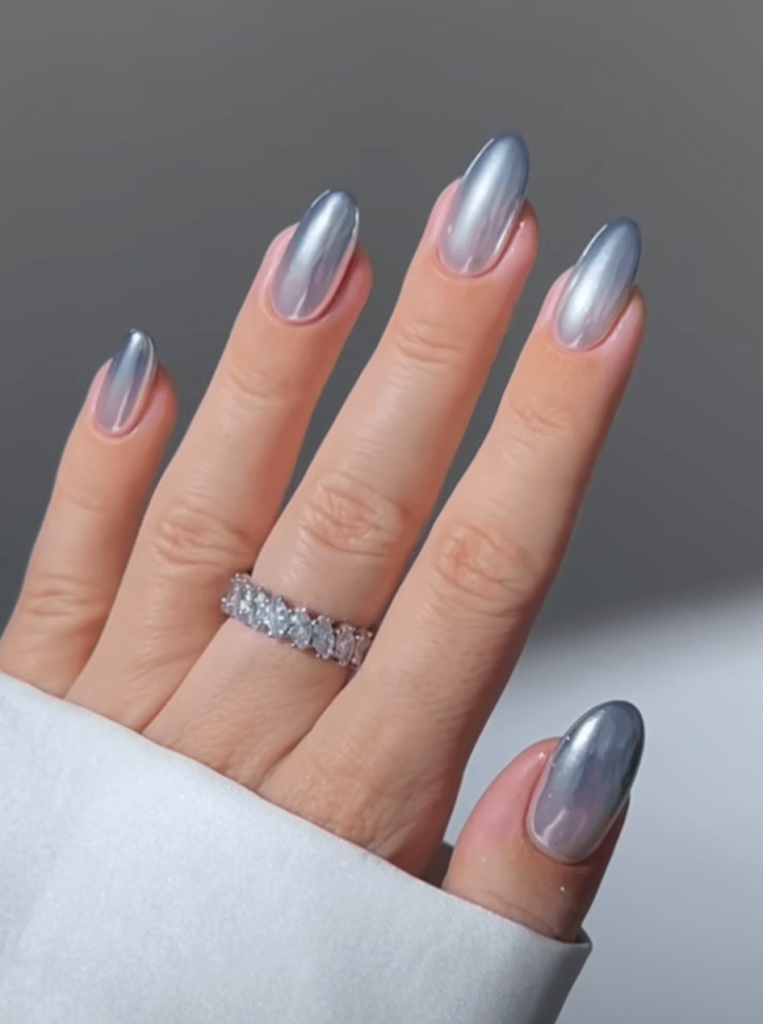 icy blue ombre chrome winter nail design