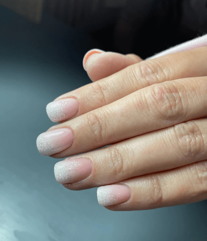 white glitter ombre nail design