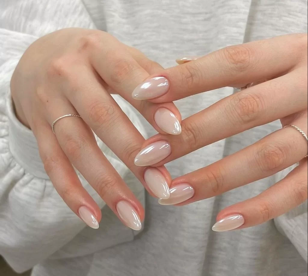 elegant and simple milky white nails for bride