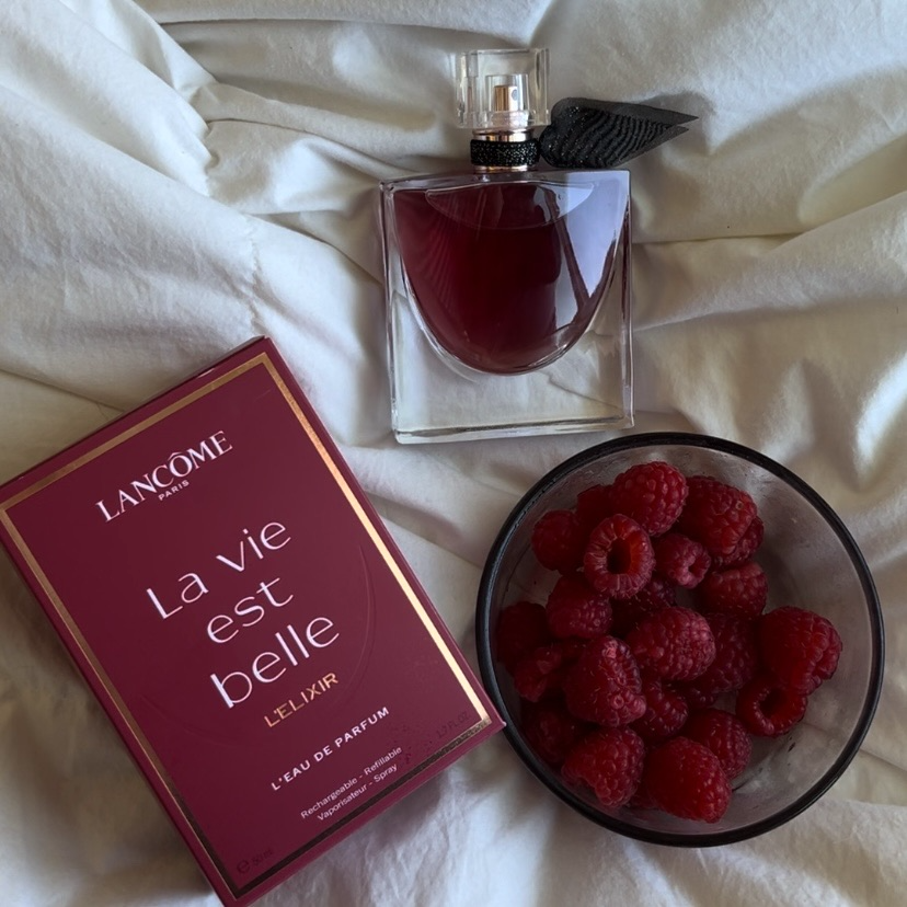 berry color winter perfumes with bowl of rasberries