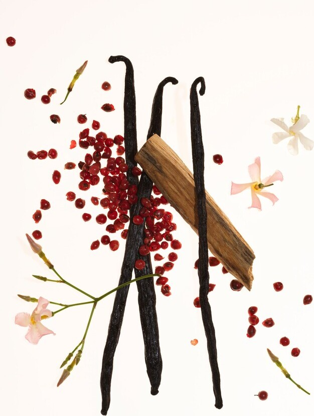 picture of cinnamon, vanilla beans and dried fruit mixed for a winter perfume