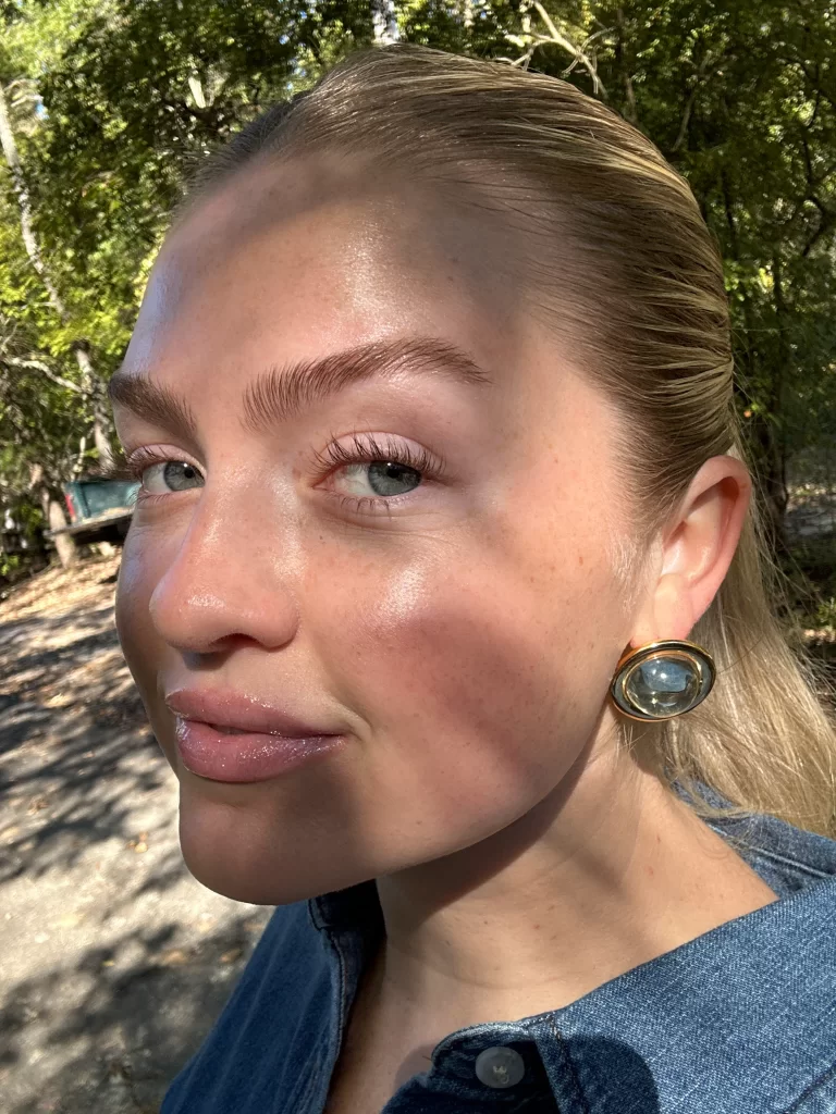 Close up of a young blonde woman with youthful radiant skin