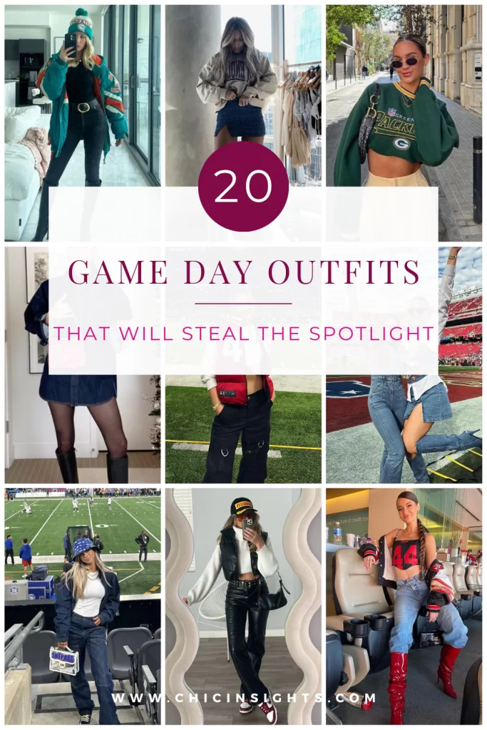 Pinterest pin collage with text displaying 20 Game Day Outfits that will steal the spotlight