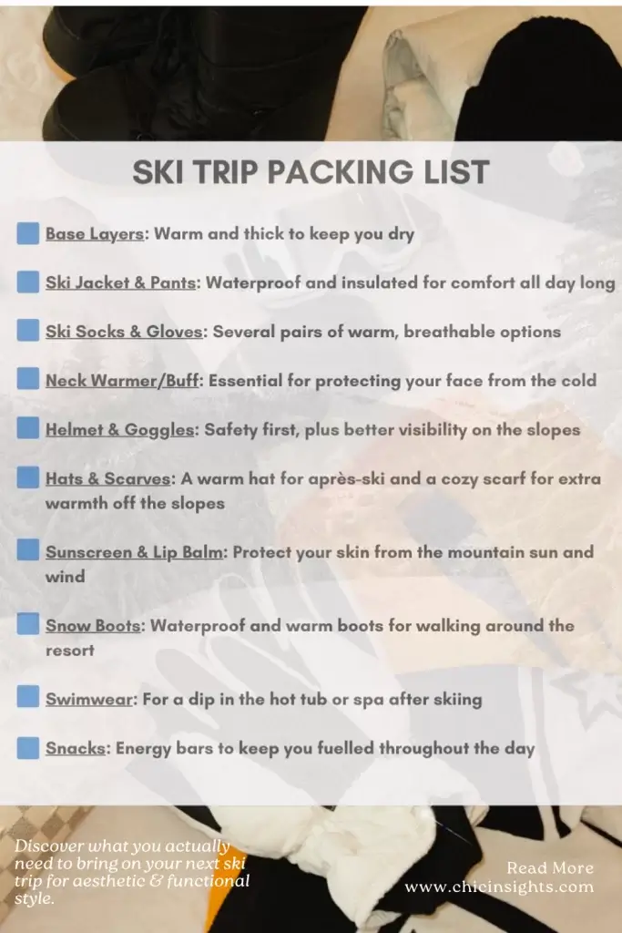 Pinterest pin collage of essential ski trip packing list