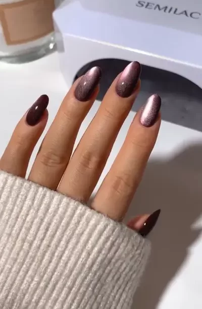 trendy velvet nails done with dark tones for Fall