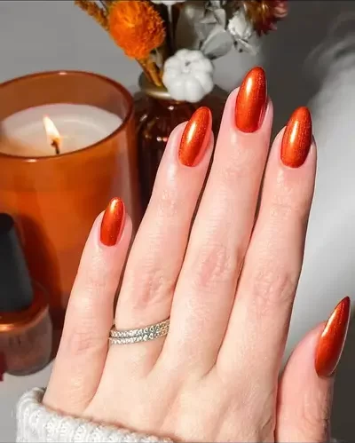 Burnt orange metallic fall nails