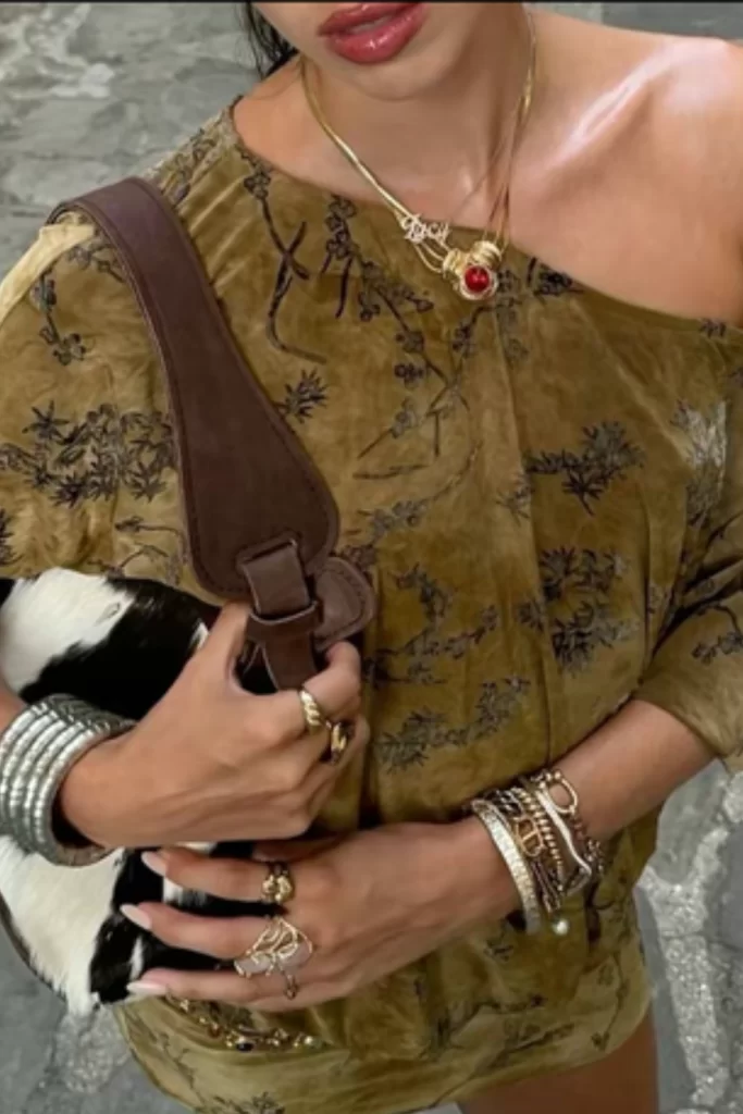 close up of bold maximalist boho inspired jewelry