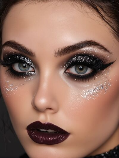 Dark glittery makeup inspiration for Halloween Witch makeup