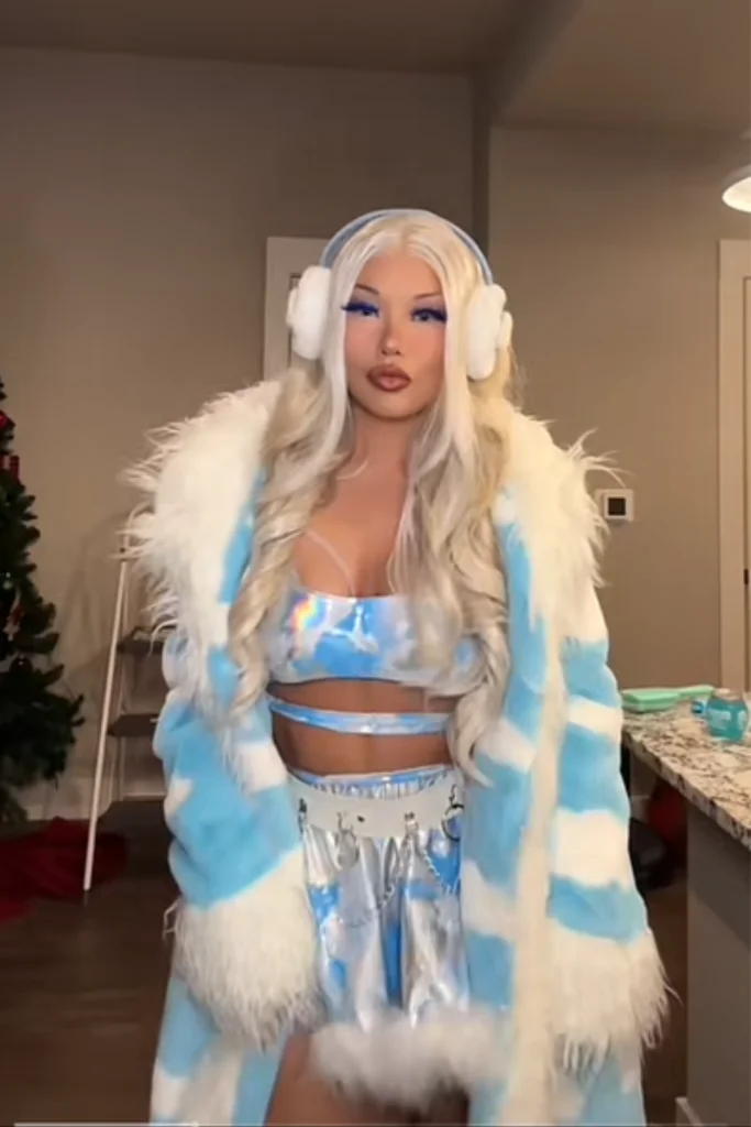 Woman wearing winter rave outfit